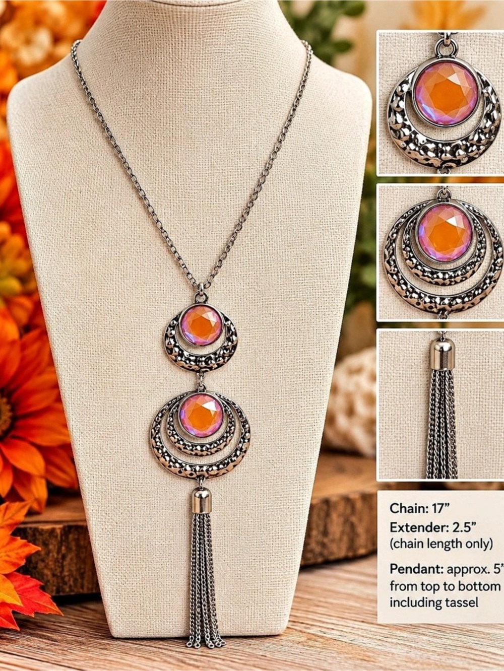 Paparazzi Statement Pendant Tassel Necklace in Orange & Silver